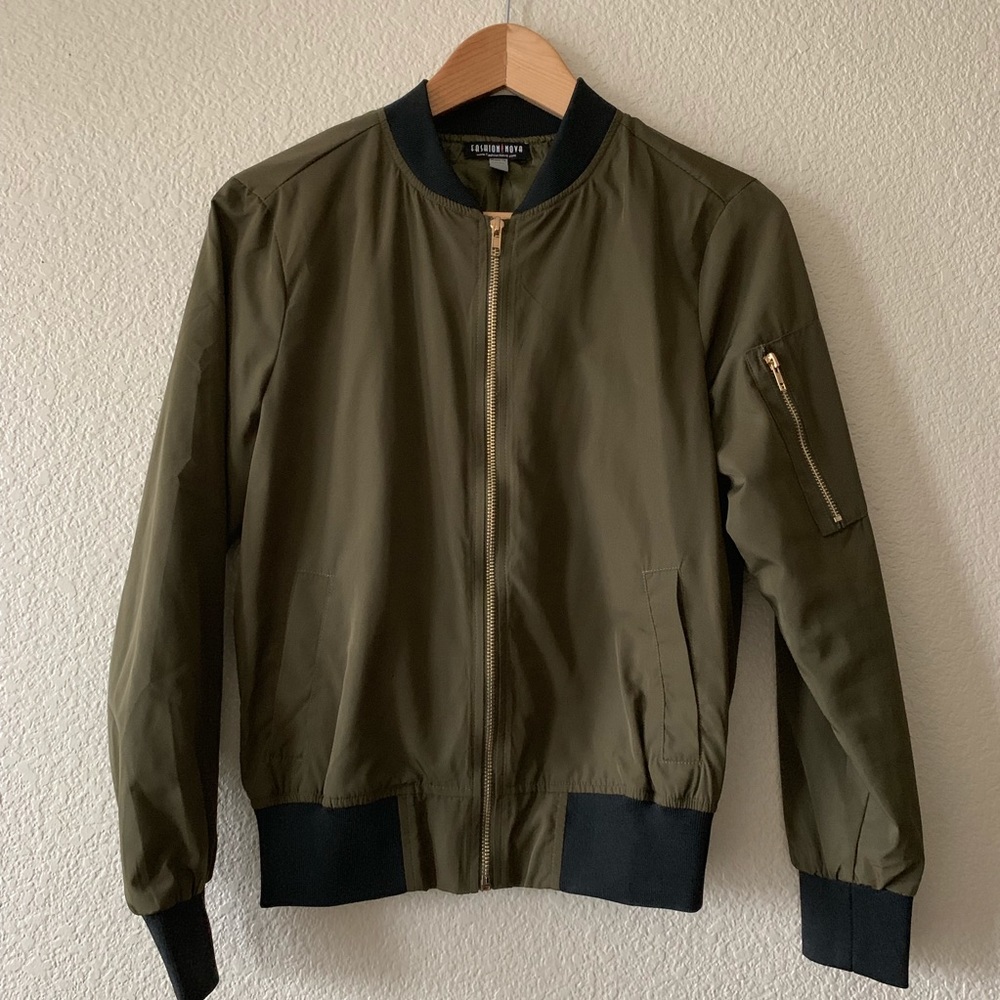 Fashion Nova Olive Green Bomber Jacket